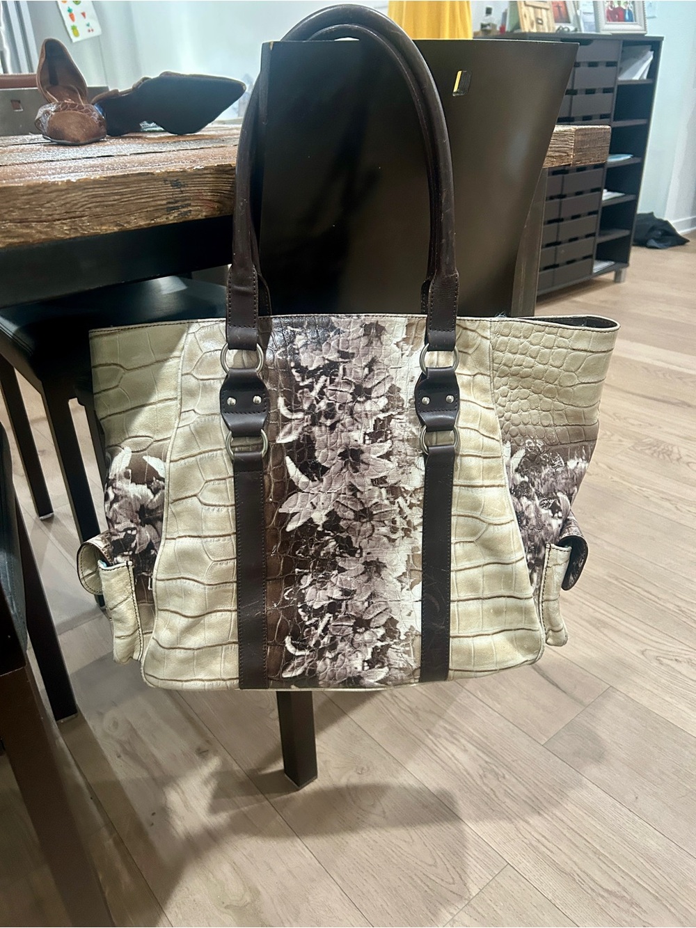 Cristian Italian Leather Bag in Beige and Brown